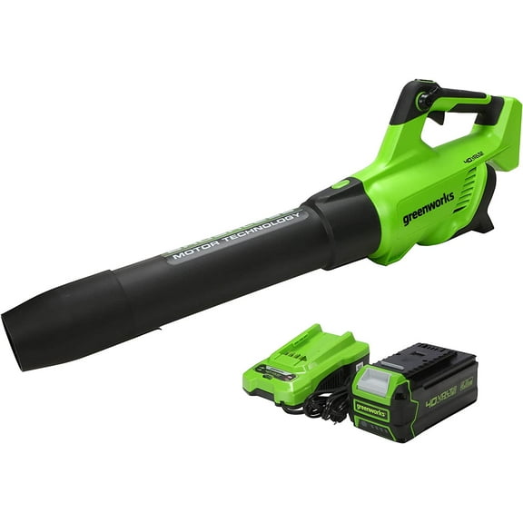 Greenworks 40V (550 CFM / 130 MPH) Brushless Axial Leaf Blower 4Ah USB Battery and Charger