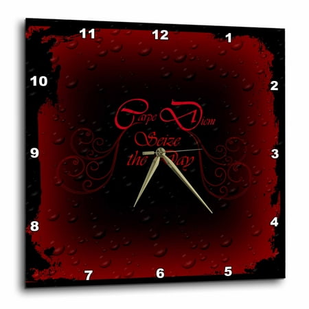 3dRose A Goth design with Carpe Diem written in fancy letter in Red, Wall Clock, 15 by 15-inch