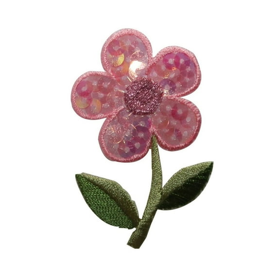 ID 6200 Pink Sequin Daisy Patch Flower Garden Bloom Embroidered Iron On Applique