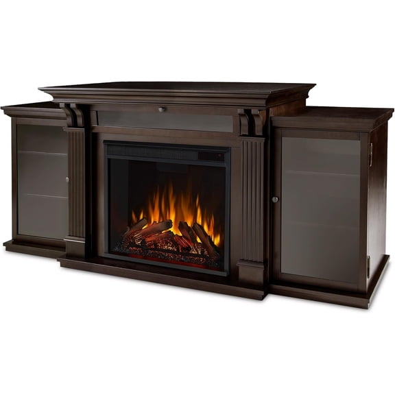 Real Flame Calie TV Stand with Electric Fireplace in Dark Walnut