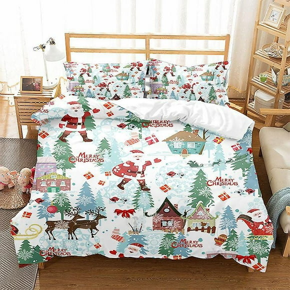 70*90" Christmas Quilt Set Queen Size Deer Quilt Snowman Snowflake Pattern Bedspread Christmas Bedding Set Soft Microfiber Bed Cov