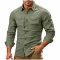 thumbnail image 2 of Ceisia Men Ripstop Long Sleeve Tactical Button Down Shirt Dual Chest Pockets Breathable UPF 50 Outdoor Hiking Work Military Top Army Green XXL Gift, 2 of 9