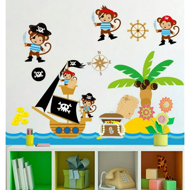 Vinil Decorativo Infantil Changos Barco Pirata Sala Estancia Dara Baby Syene VinDe177