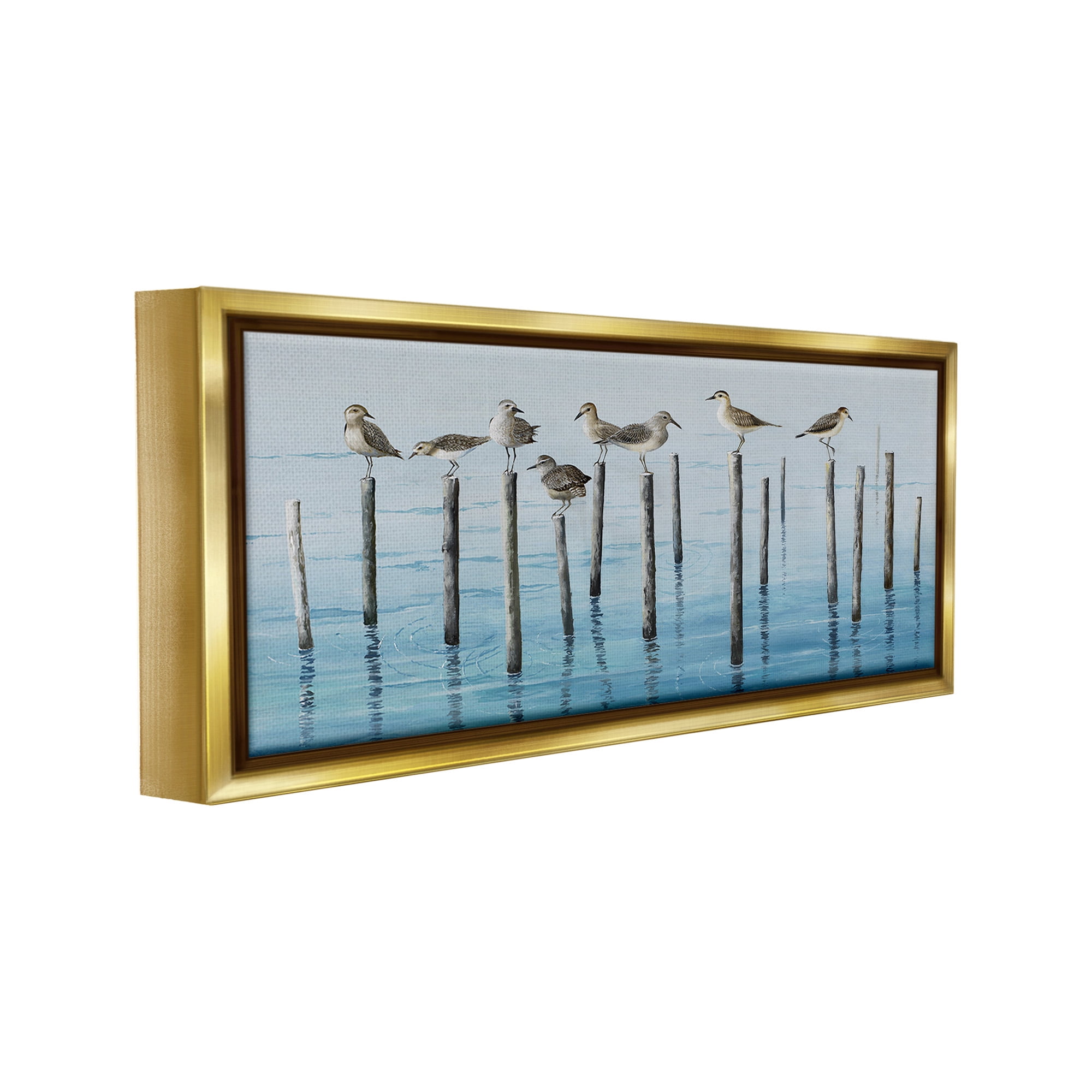 Stupell Industries Perched Sea Birds Animals & Insects Painting Gold Floater Framed Canvas Art Print Wall Art, 25 x 11