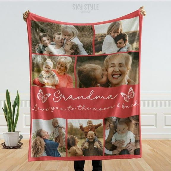 Custom Photo Blanket Gifts for Grandma, Personalized Picture for Grandma, Photo Blanket Mom, Grandma Birthday