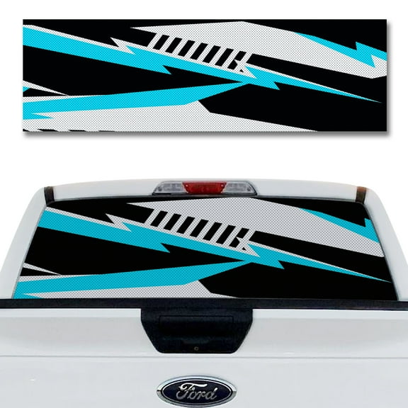Rear Window Decal for Trucks – Bars and Bolts Cyan 58 x 18 Inches, Weatherproof Perforated Vinyl See-Through Graphic, Fits Most Pickup Trucks & SUVs