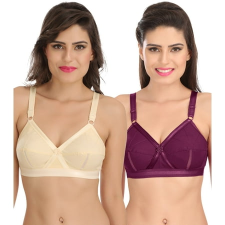 

Ossirrio Women Everyday Comfort Full Cup Bra Non Wired Plus Size Cotton Bra Pack of 2