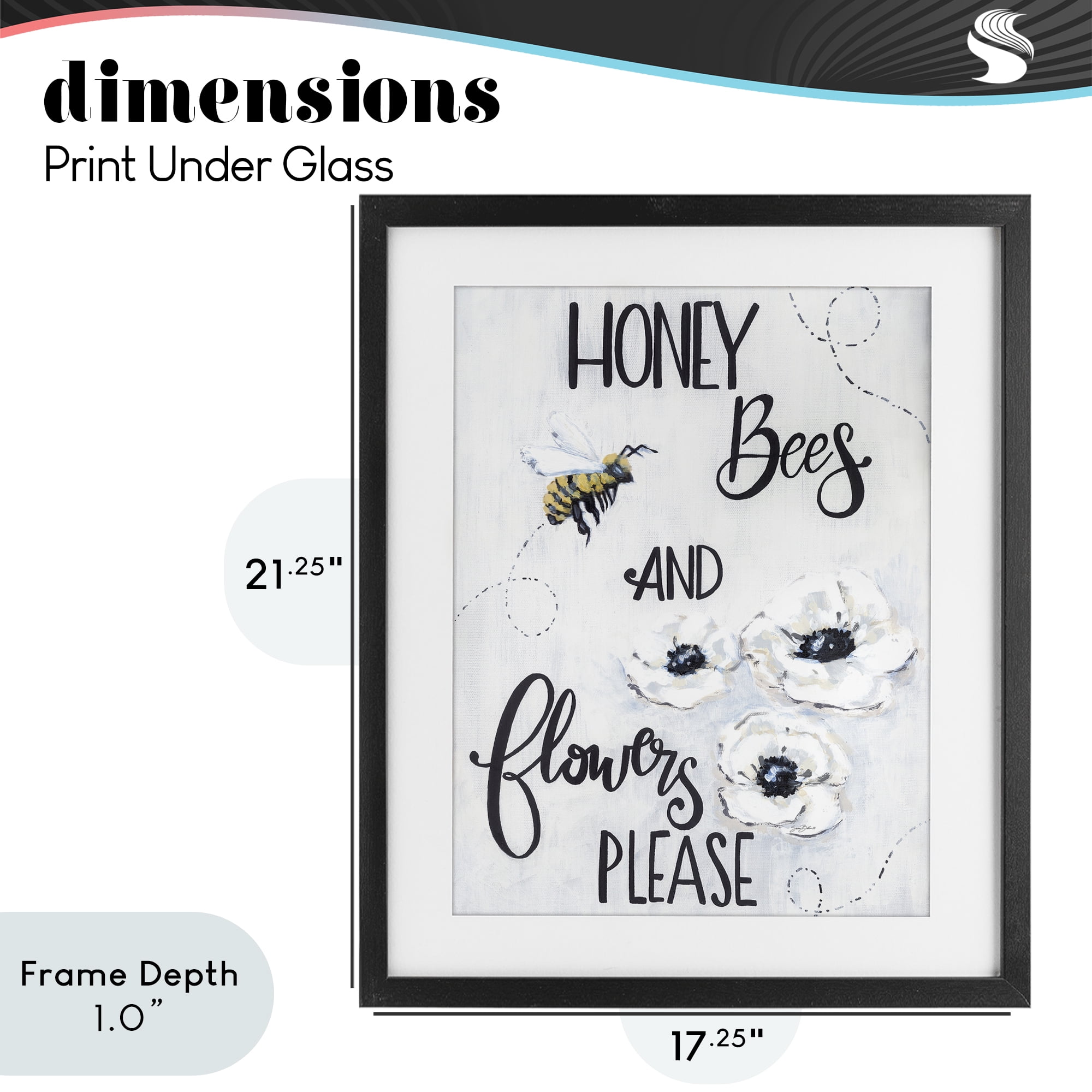 Stupell Industries Garden Bees & Flowers Please Black Framed Print Under Glass, design by Sara Baker