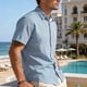 thumbnail image 1 of Blusa y camisa de manga corta con cuello vuelto para hombre, color liso, informal, holgada, a la moda, con botones, de manga corta y cuello vuelto, blusa de poliéster para hombre, 1 of 9