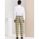 thumbnail image 5 of Pantalones de graduación a cuadros para hombre Pantalones de traje a cuadros formales de ajuste regular Amarillo azul S, 5 of 6