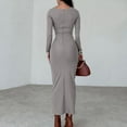thumbnail image 4 of Blczomt Long Sleeve Womens Holiday Dress Gray Sexy Slim Bodycon Sheath Crewneck Elegant Dresses, 4 of 6