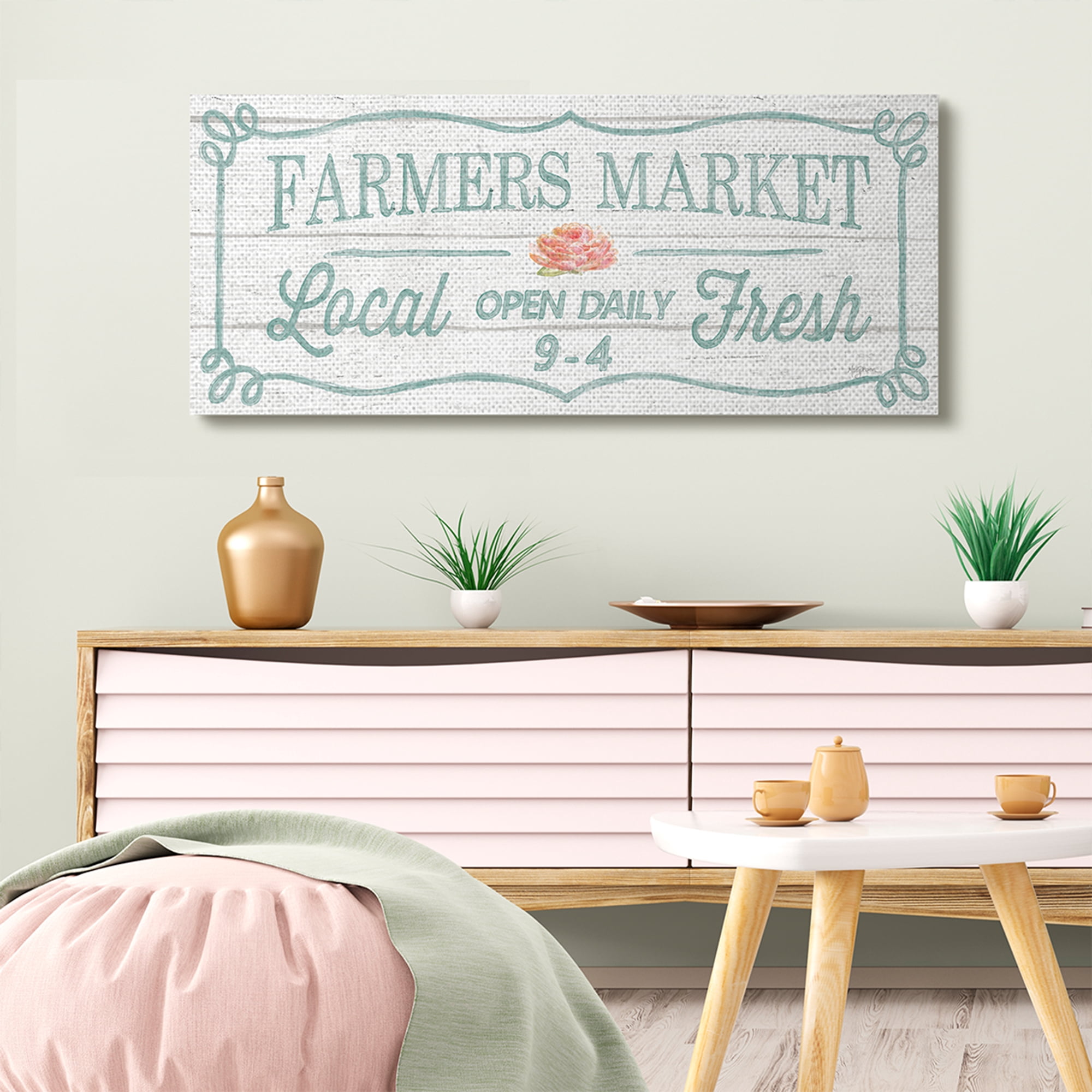 Stupell Home Décor Farmers Market Rustic Wood Textured Word Design Canvas Wall Art by Mary Urban