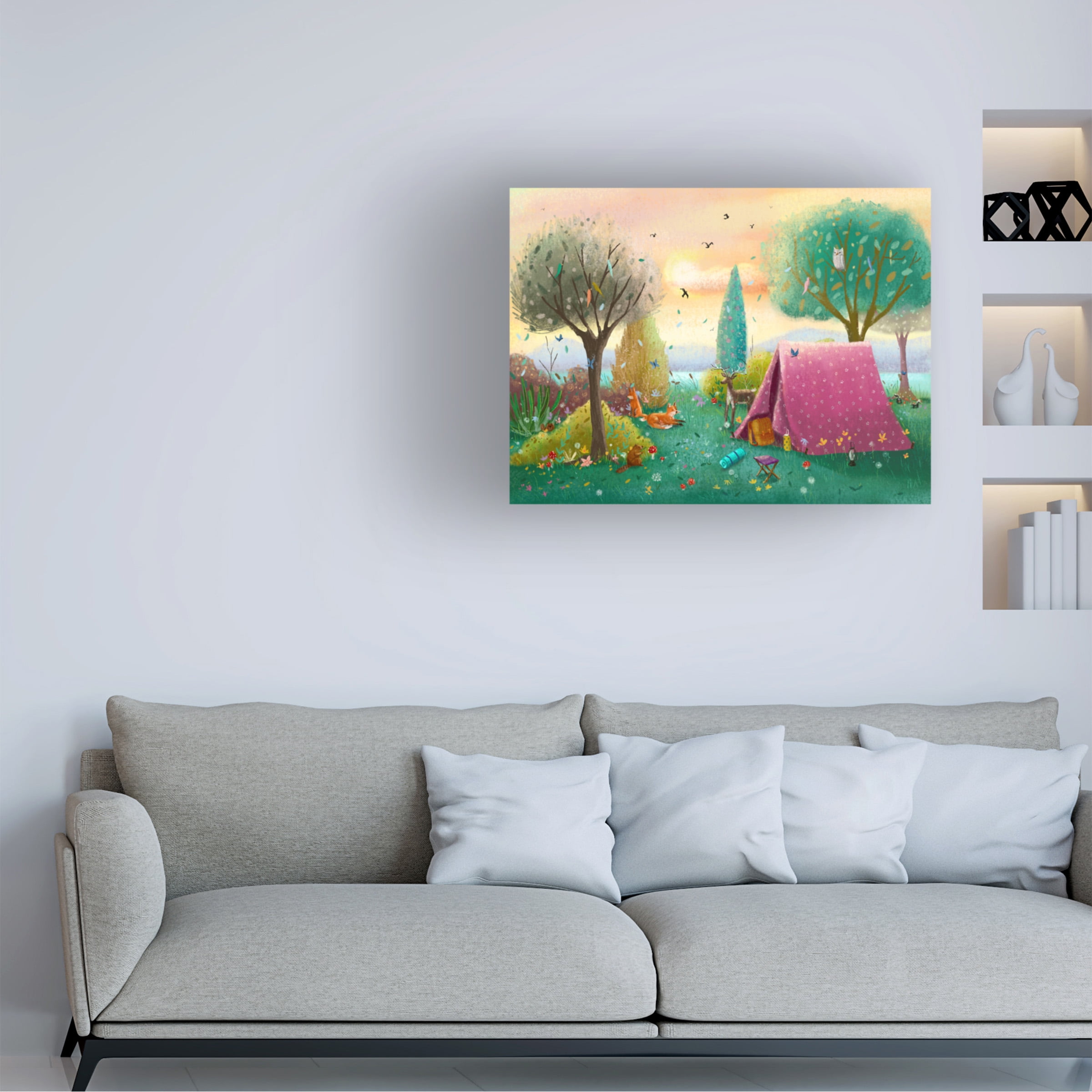 Canvas Wall Art - Christine Rotolo 'Camping With Forest Animals' Wall Art for Living Room, Bedroom, or Office DÃ©cor by Trademark Fine Art - 32 x 24 Inches