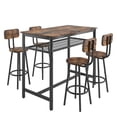 thumbnail image 5 of HSUNNS 5-Piece Dining Set for 4, 2-Tier Rectangular Bistro Pub Dining Table, and Round Stools with Backrest, Counter Height Table and Chairs Set for Kitchen Apartment Small Space, Brown, 5 of 10