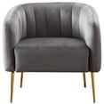 thumbnail image 5 of Gray Velvet Upholstered Accent Arm Chair for Living Room, Bedroom Single Sofa Tufted Barrel Chair Golden Metal Legs, Set of 1, 5 of 7