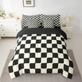 thumbnail image 2 of Manfei Geometric Grid Bedding Twin Size,Minimalism Aesthetic Comforter Sets with Sheets,Black Beige Lightweight Bedroom Decoration Reversible,7pcs, 2 of 7