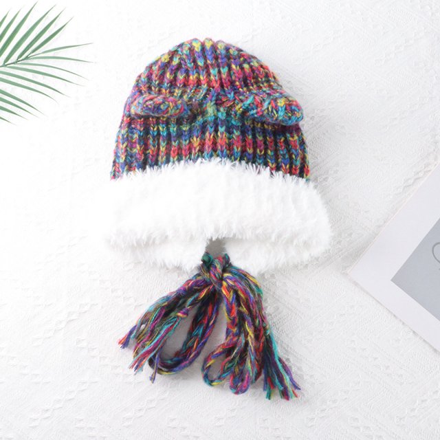 LinYooLi Autumn And Winter Lovely Ears Big Head Circumference Color Thick Rough Wool Female Warm Face, Face, Small Plush Contrasting Hat Knitted Hat