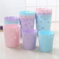 thumbnail image 3 of Mini Wastebasket 1.8 Gallons Purple Trash Can Garbage can for Bedroom Wastebasket Hollow Flower Shape Plastic Lidless Wastepaper Baskets Trash Can Bedroom Small Trash can (Purple, M), 3 of 7