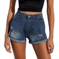 thumbnail image 1 of Pantalones cortos vaqueros desgastados para mujer tallas grandes - Pantalones cortos vaqueros casuales de cintura alta con estampado de agujeros - S-XXL, 1 of 5
