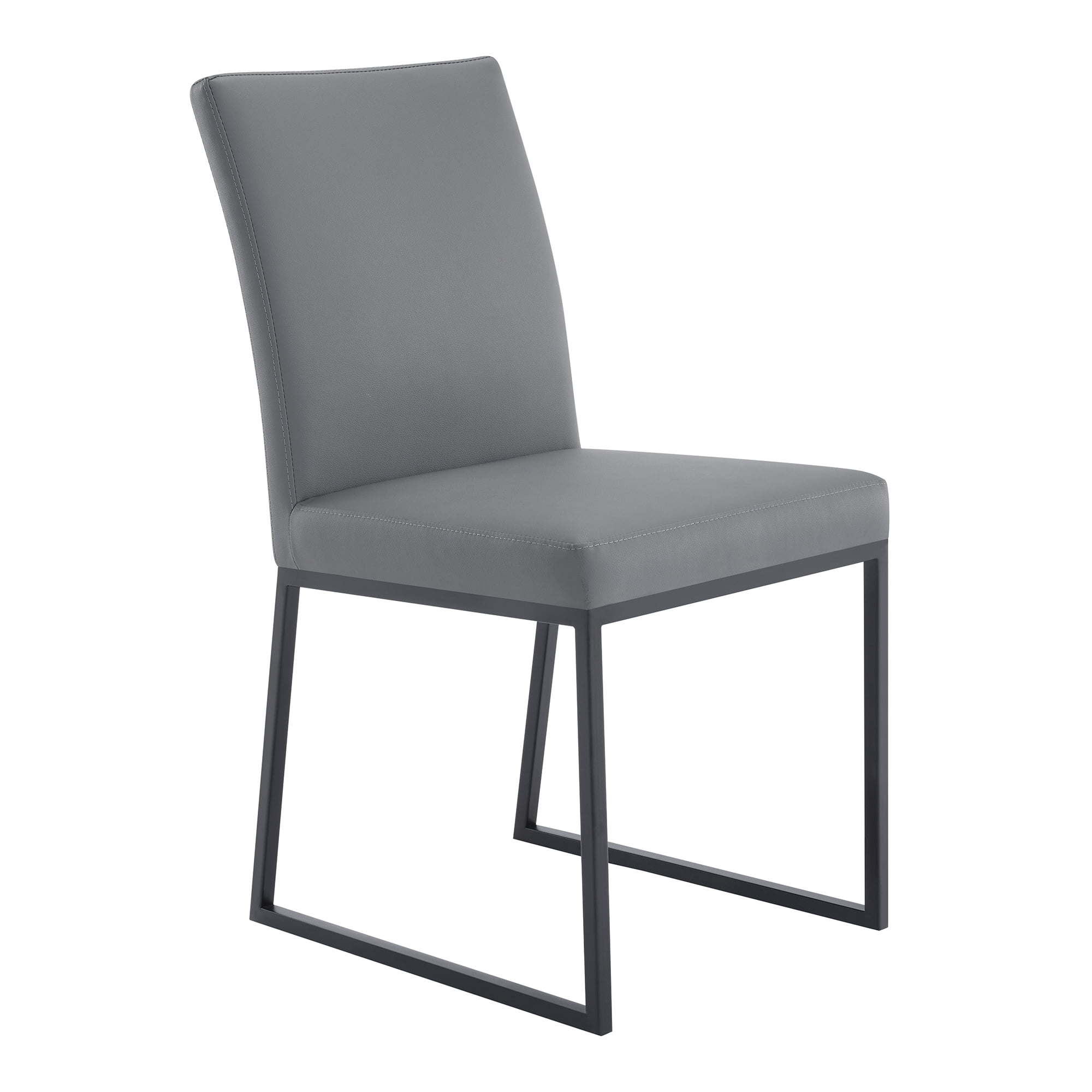 Armen Living Trevor Contemporary Dining Chair in Matte Black Finish and Grey Faux Leather - Set of 2