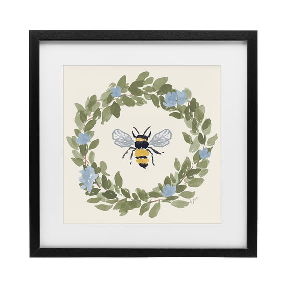 Stupell Industries Cottage Bee Celebration Wreath Black Framed Print Under Glass, 13 x 13, by Lucille Price