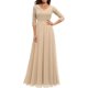 thumbnail image 1 of xkwyshop Vestido largo de fiesta con escote en V, encaje, manga media, espalda descubierta, cremallera y abertura en la espalda para mujer, color champán S, 1 of 5