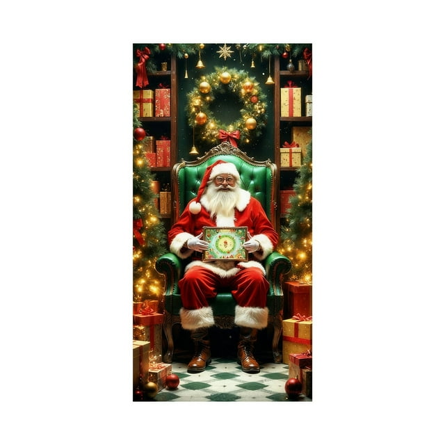 Qiulaii 2 Pcs Rideau de Porte Festif Père Noël - Décoration de Fête pour Porte d'Entrée et Mur, Tissu Polyester Durable, Facile à Installer, Décoration Saisonnière Réutilisable 35*71 Po