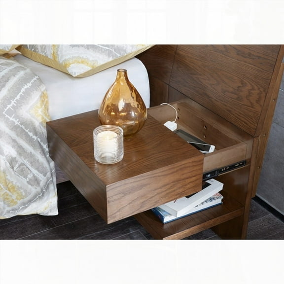 Queen Bed with 2 Attached Nightstands and Solid Wood Frame