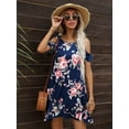 thumbnail image 3 of CALIPESSA Womens Summer Floral Print Cold Shoulder Short Sleeve Round Neck Flared Tunic A-Line Dress, 3 of 5