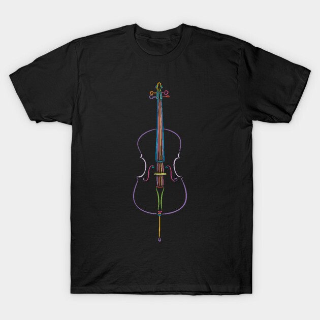 T-Shirt Unisexe de Musicien avec Instrument à Cordes Classique Coloré Rainbow Cello, jusqu'à la Taille 3TG.