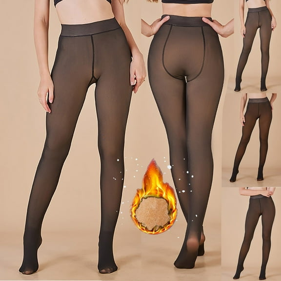 Meichang Fleece Lined Tights Women Winter Warm Thermal Fake Sheer Black Pantyhose Control Top Thick Leggings Tights for Women Under Dress