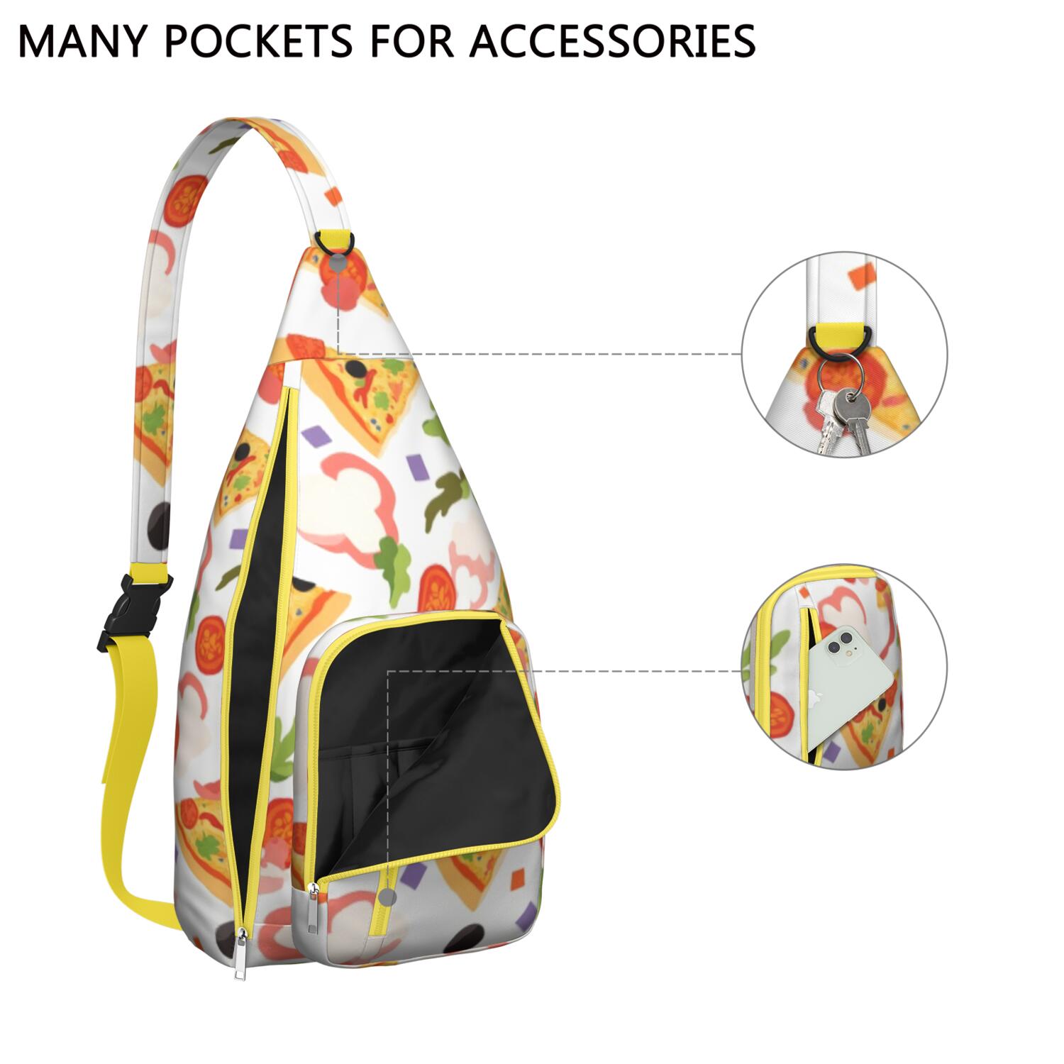 Fashion Sling Backpack Pizza Crossbody Bag for Travel Adjustable Lightweight Travel Hiking Casual Daypack for Young People