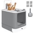 thumbnail image 1 of PawHut Cat Litter Box with Lid, Front-Entry, Top-Exit for Medium Cats White, 1 of 10