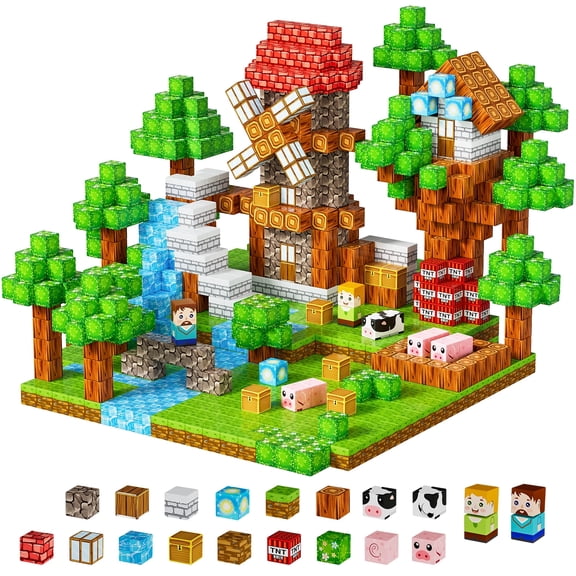HXFOU 100PCS Forest Castle Magnetic Building Blocks, STEM Building Blocks Toy for Kids Ages 3 