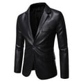 thumbnail image 2 of YLSDY Men's Stylish PU Leather Blazer Jacket Business Slim Fit One Button Suit Blazer Coats Outwear with Pockets Black M, 2 of 8