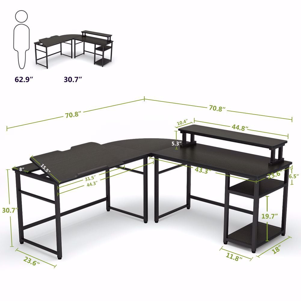 Tribesigns L Shaped Computer Desk With Monitor Stand Riser 70 8 Inches Corner Computer Desk Study Writing Workstation Drafting Table With Tiltable Drawing Board For Home Office Use Walmart Com Walmart Com