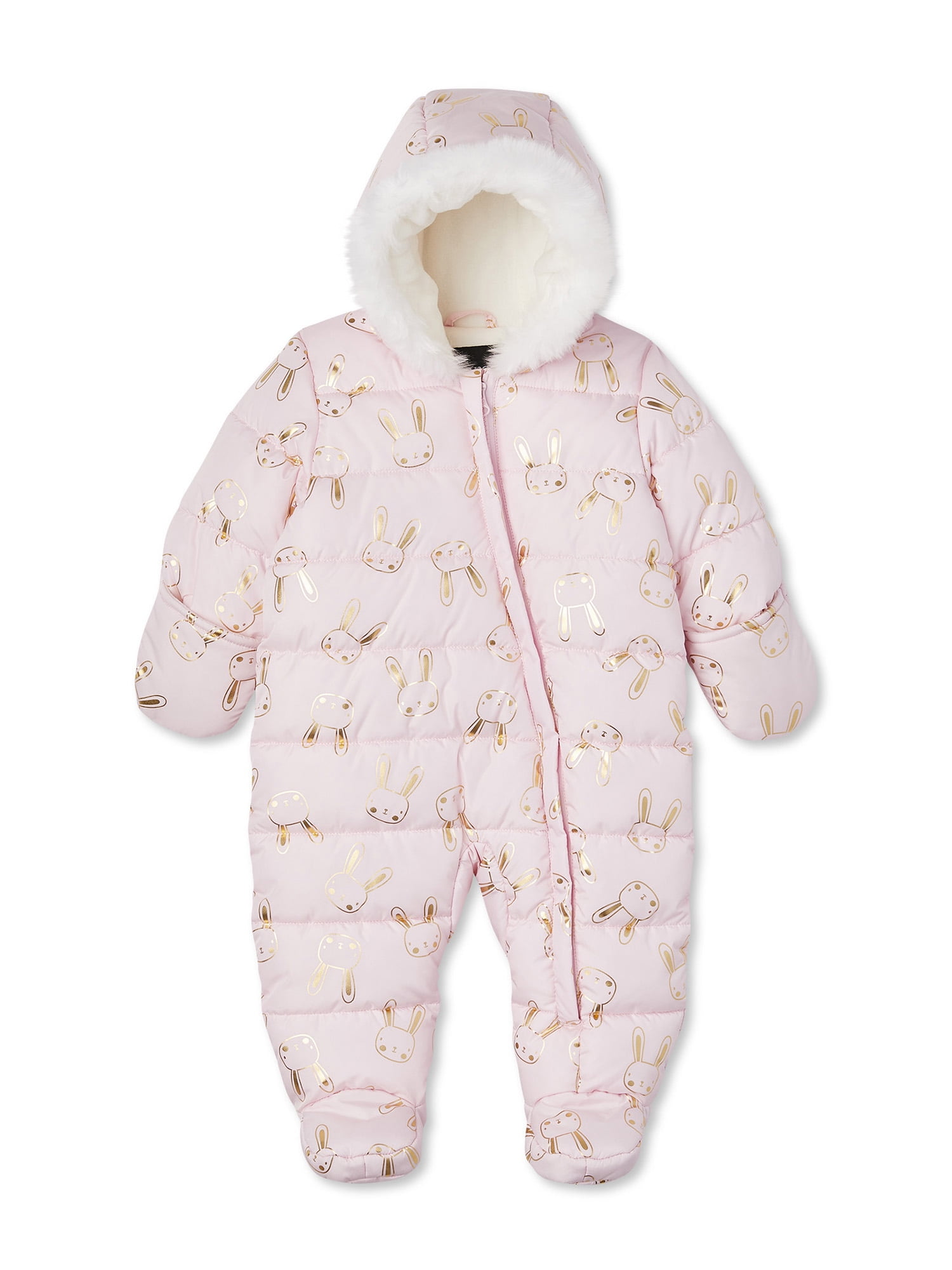 Baby Girl Faux Fur Hooded Pram Snowsuit