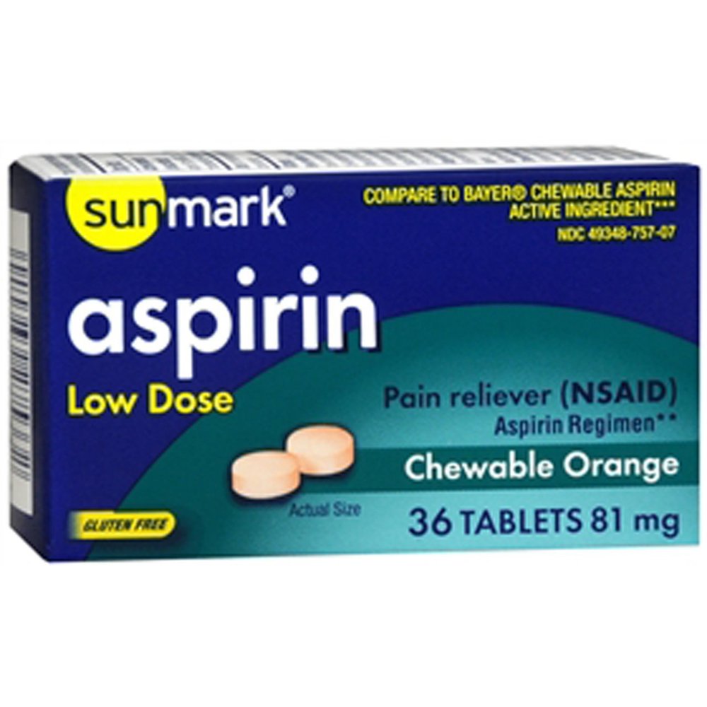 Sunmark Aspirin Adult Low Dose Chewable, 81 mg, Orange 36 tabs by