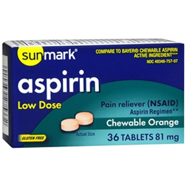 Sunmark Aspirin Adult Low Dose Chewable, 81 mg, Orange 36 tabs by