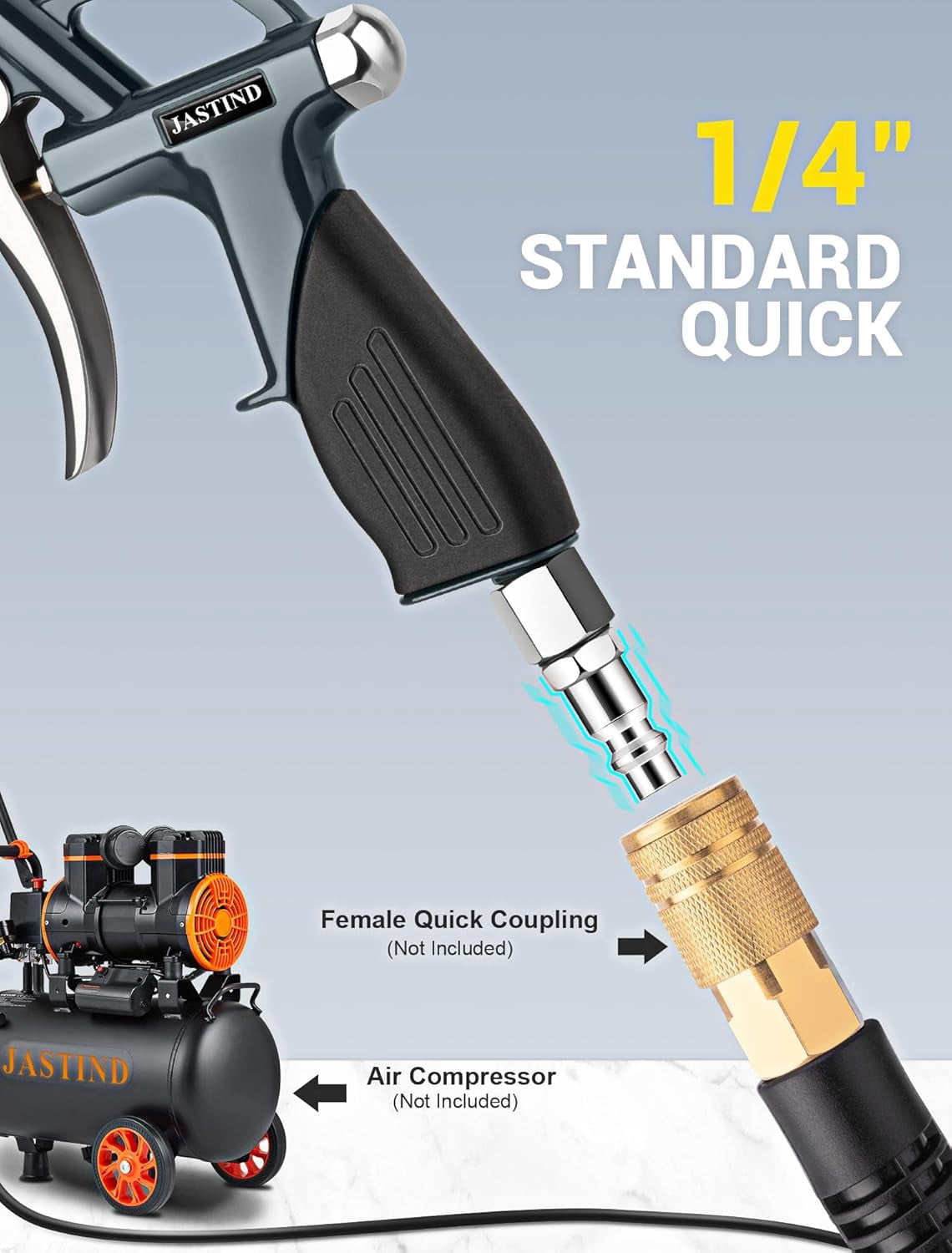 JASTIND High Pressure Air Blower Gun, 19-28 Inch Extension Long Air Nozzle Blow Gun with Rubber Grip & Quick Plug, Heavy Duty Industrial Air Blow Gun Pneumatic Tool for Air Compressor Attachments