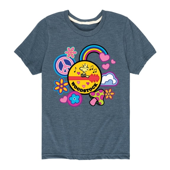 Peanuts - Woodstock Peace And Love Flair - Youth Short Sleeve Tee