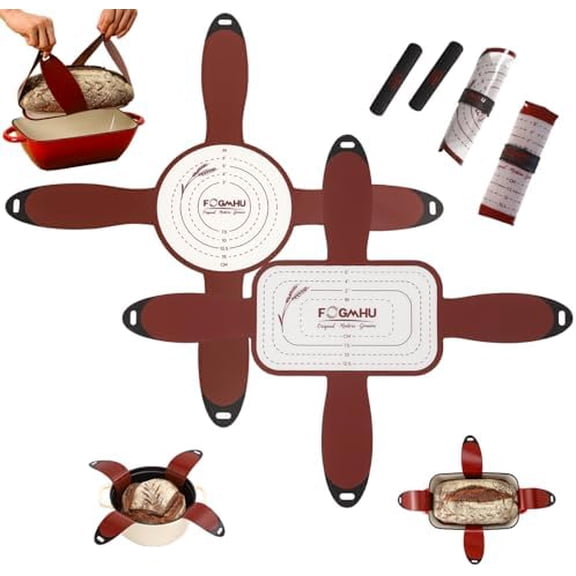 4-Handle Silicone Bread Sling Set – Round & Oval Reusable Baking Mats for Dutch Oven, Non-Stick Heat-Resistant Liners for Sourdough Bread, Parchment Paper Alternative$$Home Decor, Kitchen, & Other