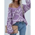 thumbnail image 4 of Loose Knit Pullover, Thick Women Loose Sweater Comfortable Baggy Long Sleeves Color Contrast Pattern Acrylic Polyester For Home ANGGREK Otros, 4 of 6