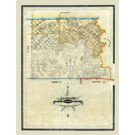 Historic County Map - Llano County Texas - Arlitt 1859 - 23 x 30.23 - Vintage Wall Art