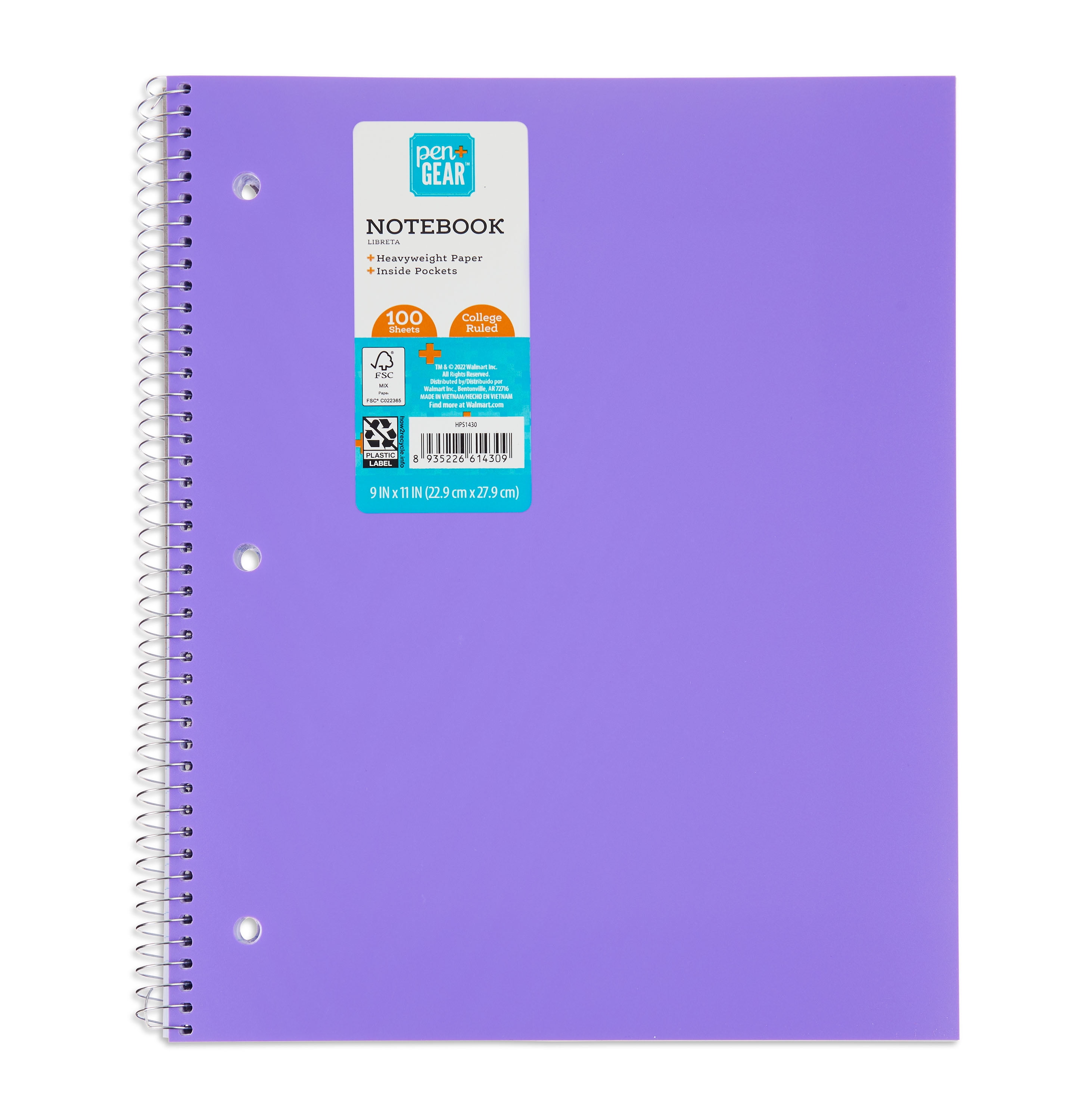 Pen+Gear Poly 1Subject Notebook, College Ruled, 100 Heavyweight Sheets