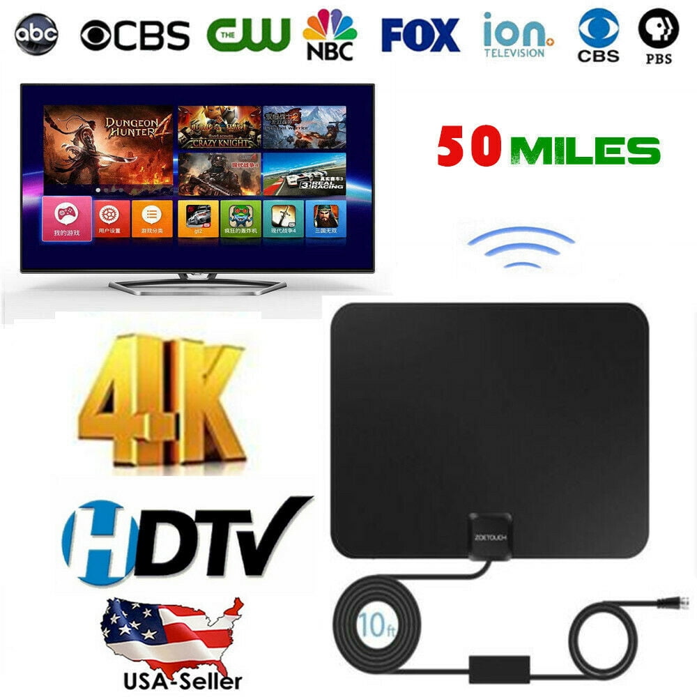 1byone Indoor Ultra Thin Flat TV Antenna Amplified FM//VHF//UHF HDTV 35 Miles Coax