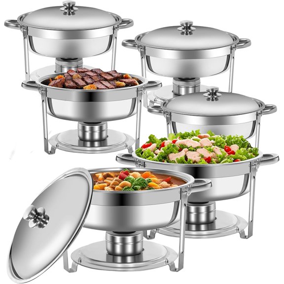 EVGTTI 6 Pack 5QT Chafing Dish for Buffet, Round Stainless Steel Chafing Dish for Parties, Events, Weddings
