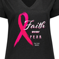thumbnail image 4 of Inktastic Faith Over Fear Breast Cancer Awareness with Pink Ribbon Women's Plus Size V-Neck T-Shirt, 4 of 5