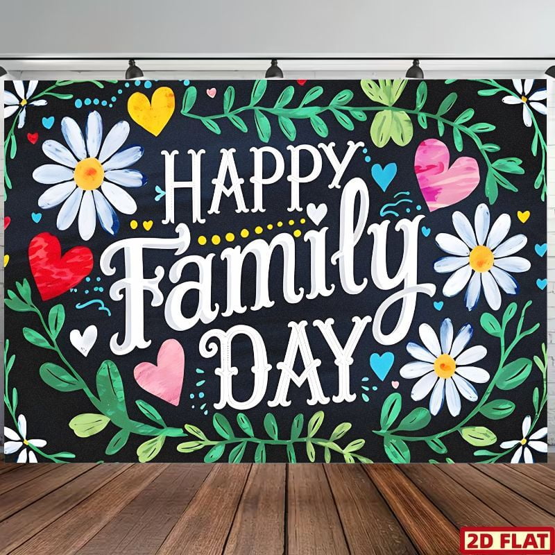 Happy Family Day Backdrop White Floral Greenery Leaves Family Reunion Background Colorful Hearts Home Gathering Party Decorations Banner Supplies Photo Booth Props