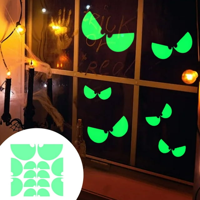 Decoración de Halloween con ojos de fantasma brillantes | Pegatinas para ventanas, paredes y puertas, tanto para interiores como para exteriores, para una decoración espeluznante.